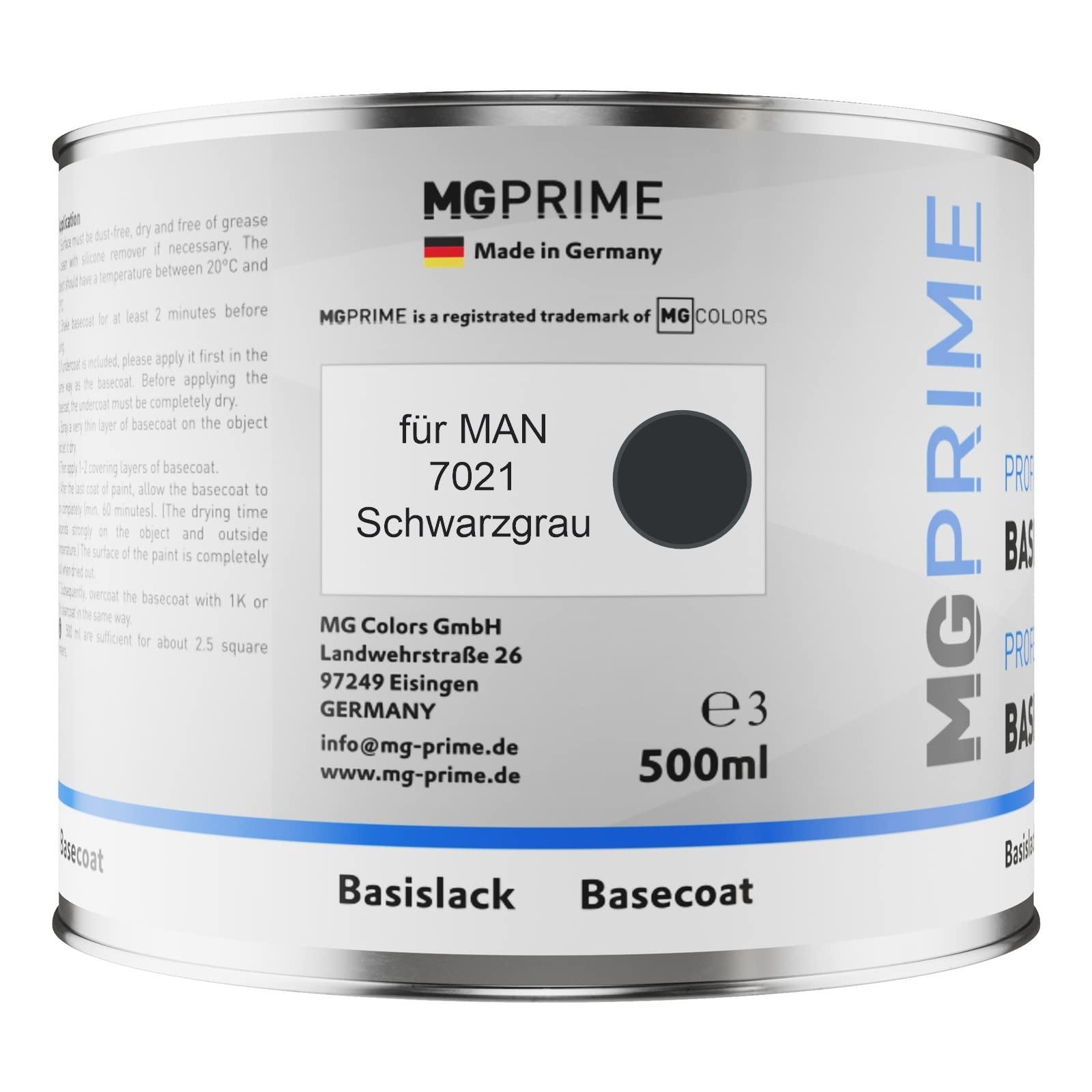 MG PRIME Kit pots de Peinture voiture pour MAN 7021 Schwarzgrau 1,25L