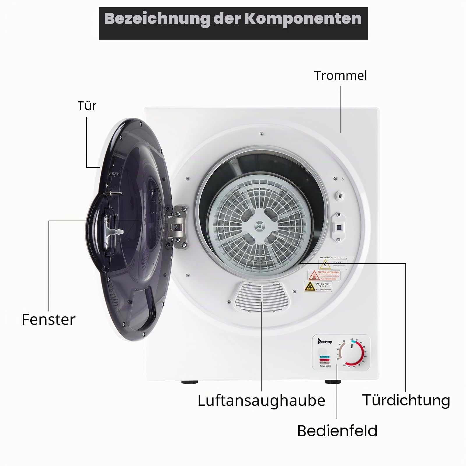 ROVSUN 2.5 KG Ablufttrockner Wäschetrockner Mini Trockner Trockenmaschine Kompakt-Trockner Mechanische Steuerung Edelstahl-Trommel & ABS 850W, Weiß