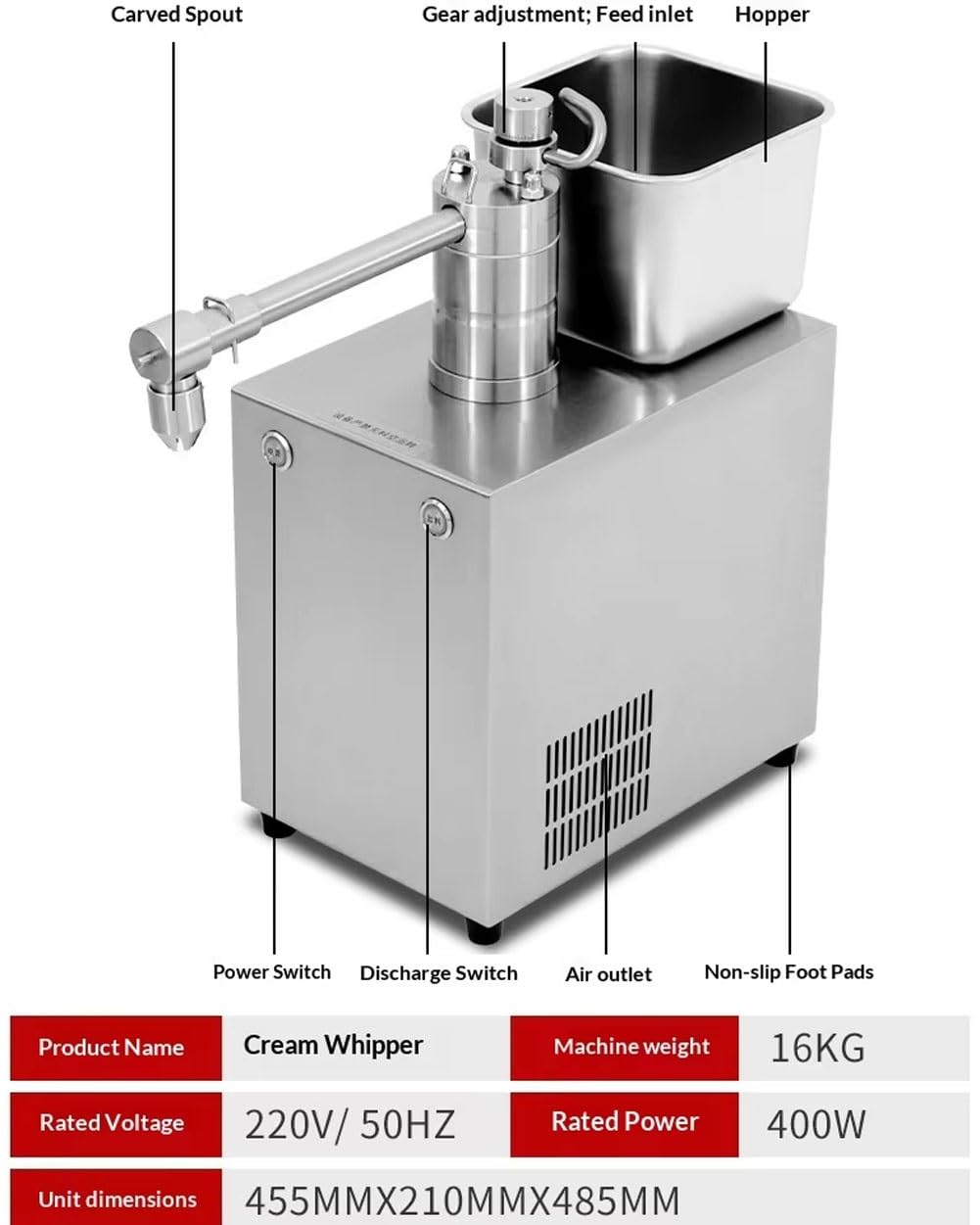 Macchina for impastare Crema for Torte Commerciale da 400 W, Macchina for Montare Panna Completamente Automatica con 10 Marce Regolabili, Macchina for mescolare Crema in Acciaio Inossidabile for Pane