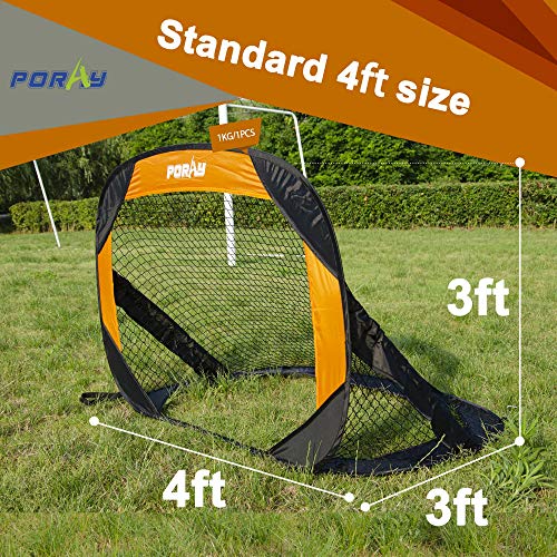 porayhut 4FT Pop Up Kids Soccer Goal and Ball Sets Portable Soccer Net for Training Easy Assembly with Compact Carrying Bag Gift Idea for Toddlers with Pump and 8 Stakes (Black Orange)