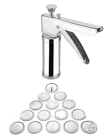 Unlock Stainless Steel Kitchen Press Sev Sancha/Chakali Maker/Murukku Janthikulu Maker/Gathiya Maker/Bhujiya Maker/Farsan Maker/Snackes Maker Machine with 15 Different Jali