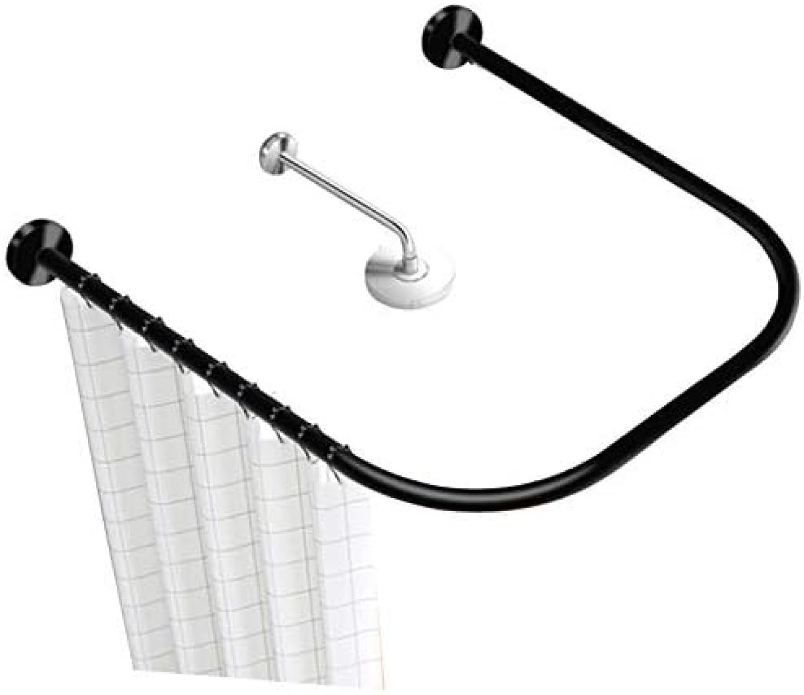 GLDYTVF Curved U-Shaped Shower Curtain Rod - Adjustable Tension Bar for Bathtubs & Windows 304 Stainless Steel Black 110x110x110cm Ideal for Modern Bathrooms