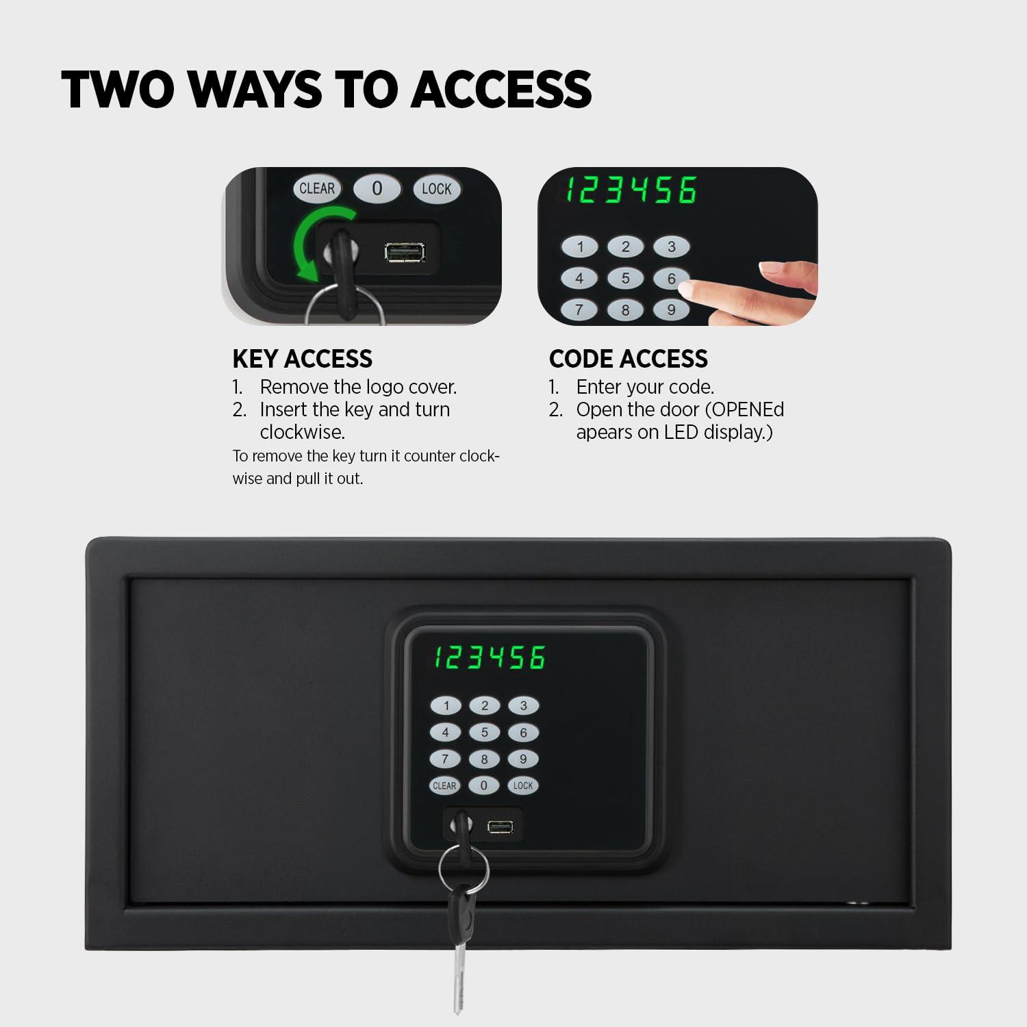 Hoteltresor mit digitaler Tastatur, 3,5 m³, Befestigung an der Bodenwand, Gelddokumente, Bürotresor für iPhone, Schmuck, Waffe (schwarz, digitaler Code)