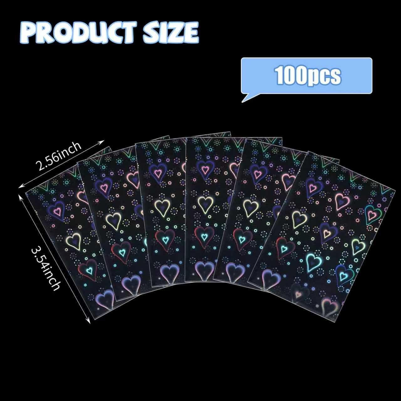 100Pcs Photocard Sleeves, Heart Laser Flashing Holographic Card Sleeves, 200 Microns Ultra-Thick Photocards for Photo Cards