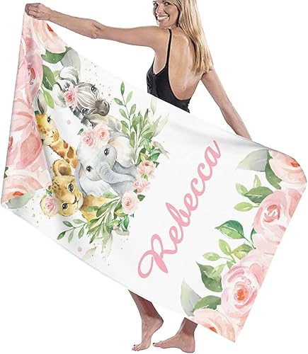 Miniatura 9 de WOWPersonalTailor Personalized Beach Towel with Name for Woman Man Kids Custom Microfiber Quick Dry Towel Blanket 30 x 60 inch Leaves Green Elephant