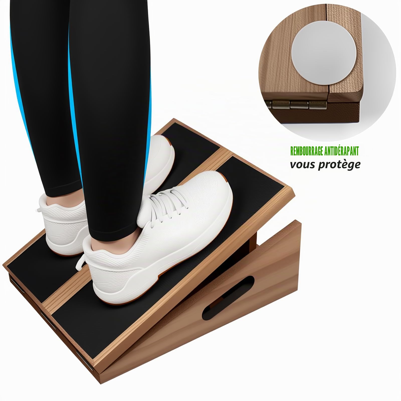 Planche Inclinée Réglable en Bois - Planche d'Équilibre Portable pour Squats, Étirement des Mollets, Cheville et Rééducation Physique, Planche d'Inclinaison Professionnelle pour Fitness
