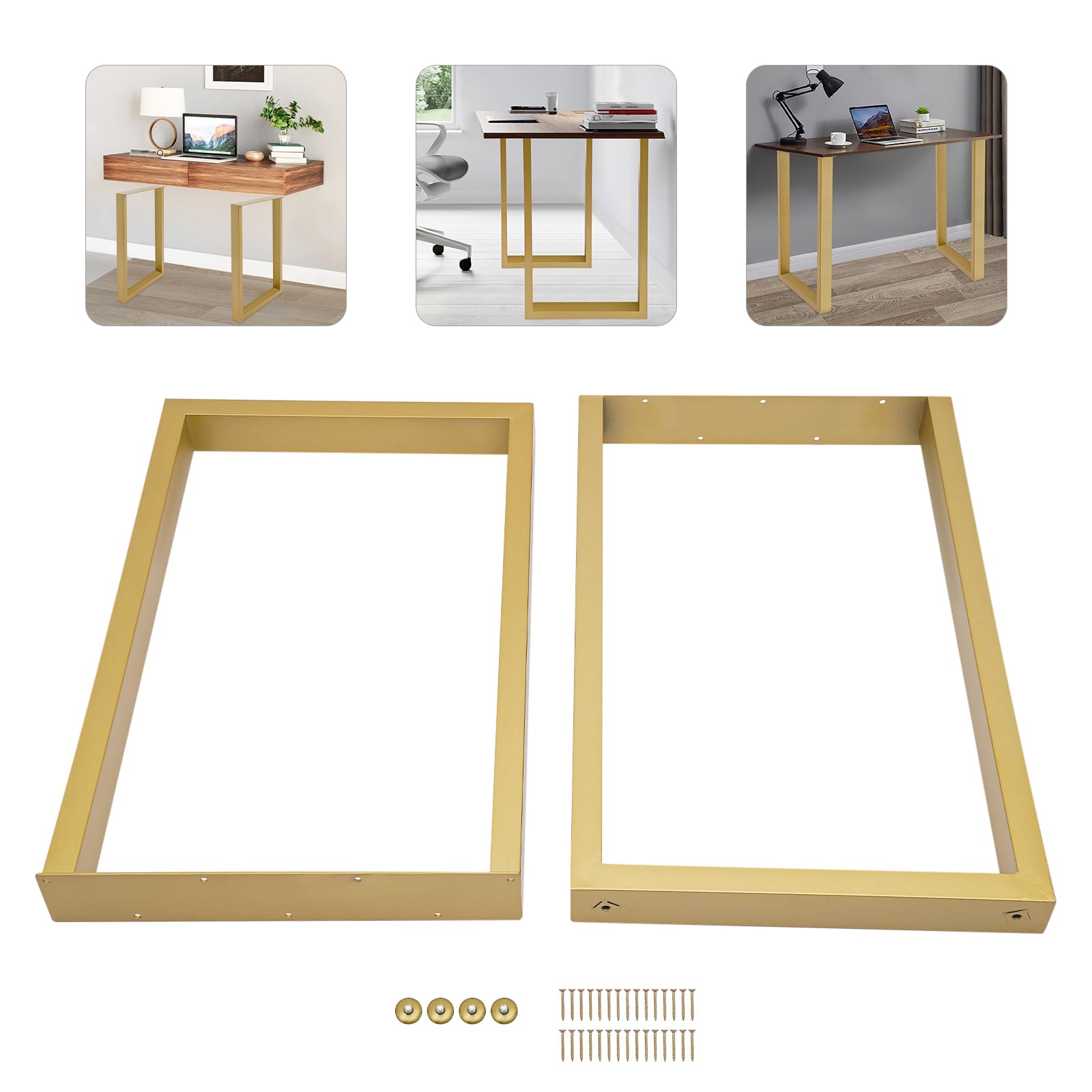 Lot de 2 Pieds de Table Acier Doré 71cm 3x6cm 200kg Bureau Industriel