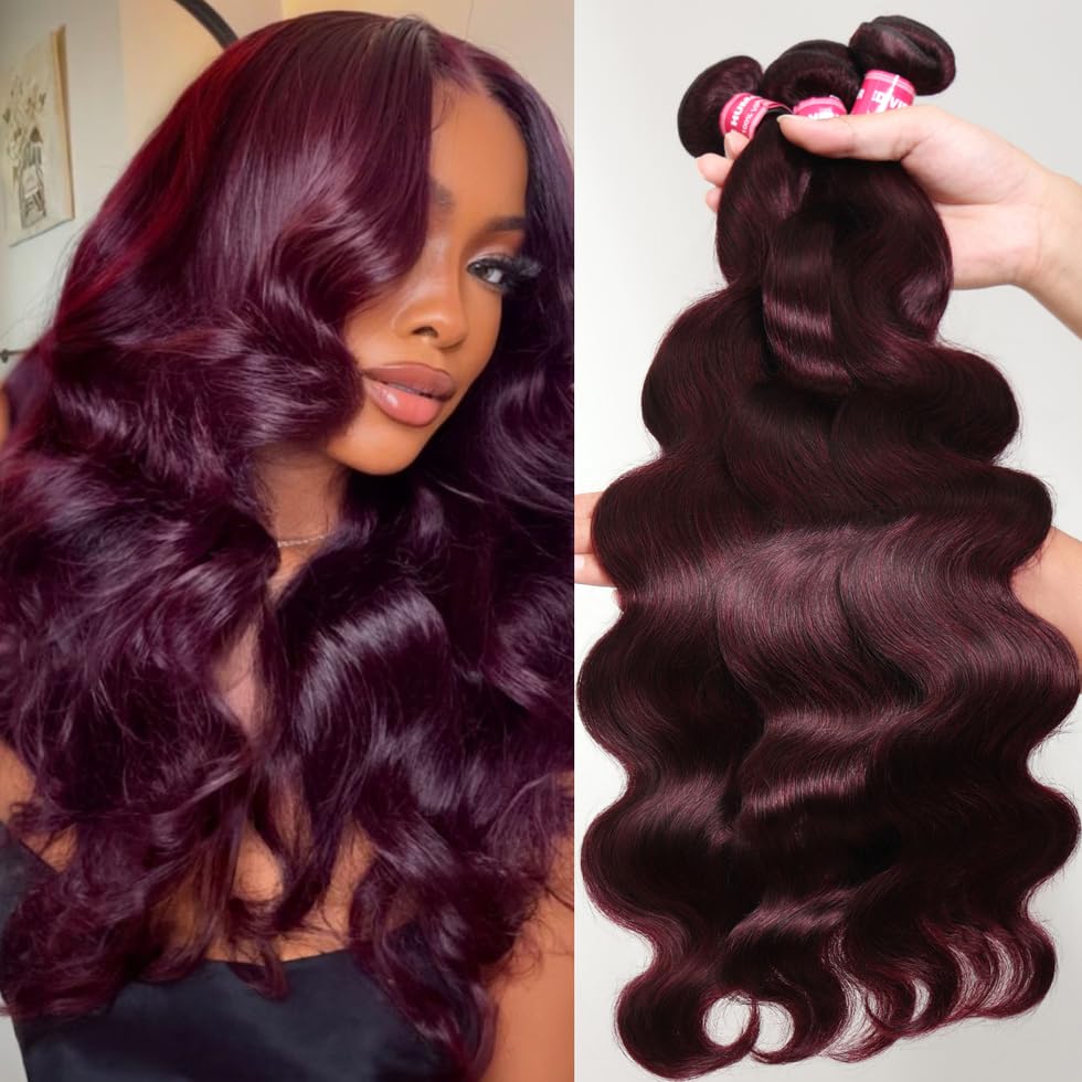 UNICE 12A Human Hair Bundles 12 14 16 inch Body Wave Bundles Human Hair 100% Unprocessed Brazilian Raw Hair Quick Weave Extensions Cherry Black No Shedding No Tangle