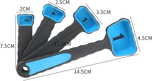 Miniatura 4 de Juego de 4 tazas de cuchara medidora, diseño de agujero colgante, juego de medición de resistencia a altas temperaturas, agarre cómodo plegable con