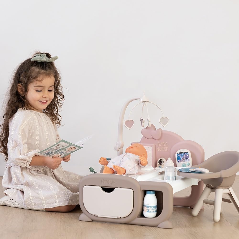 Smoby - Baby Nurse - Nursery Cocoon - Espaces Soin, Nuit et Repas - Babyphone Electronique - 19 Accessoires - A Partir de 3 Ans - Fabriqué en France