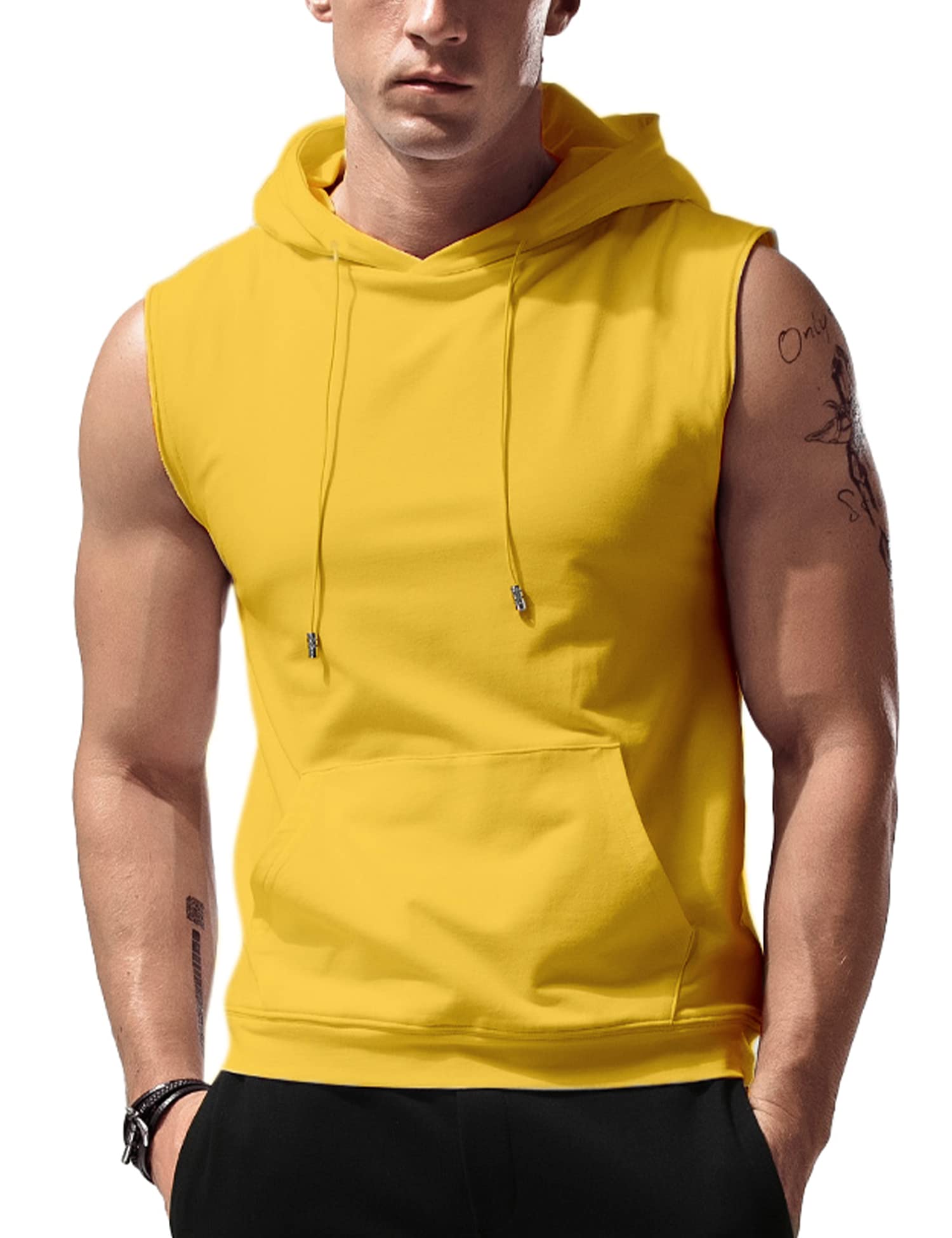 Amussiar Men's Workout Hooded Tank Tops Sleeveless Gym Training Hoodies Bodybuilding Muscle Cut Off T Shirt
