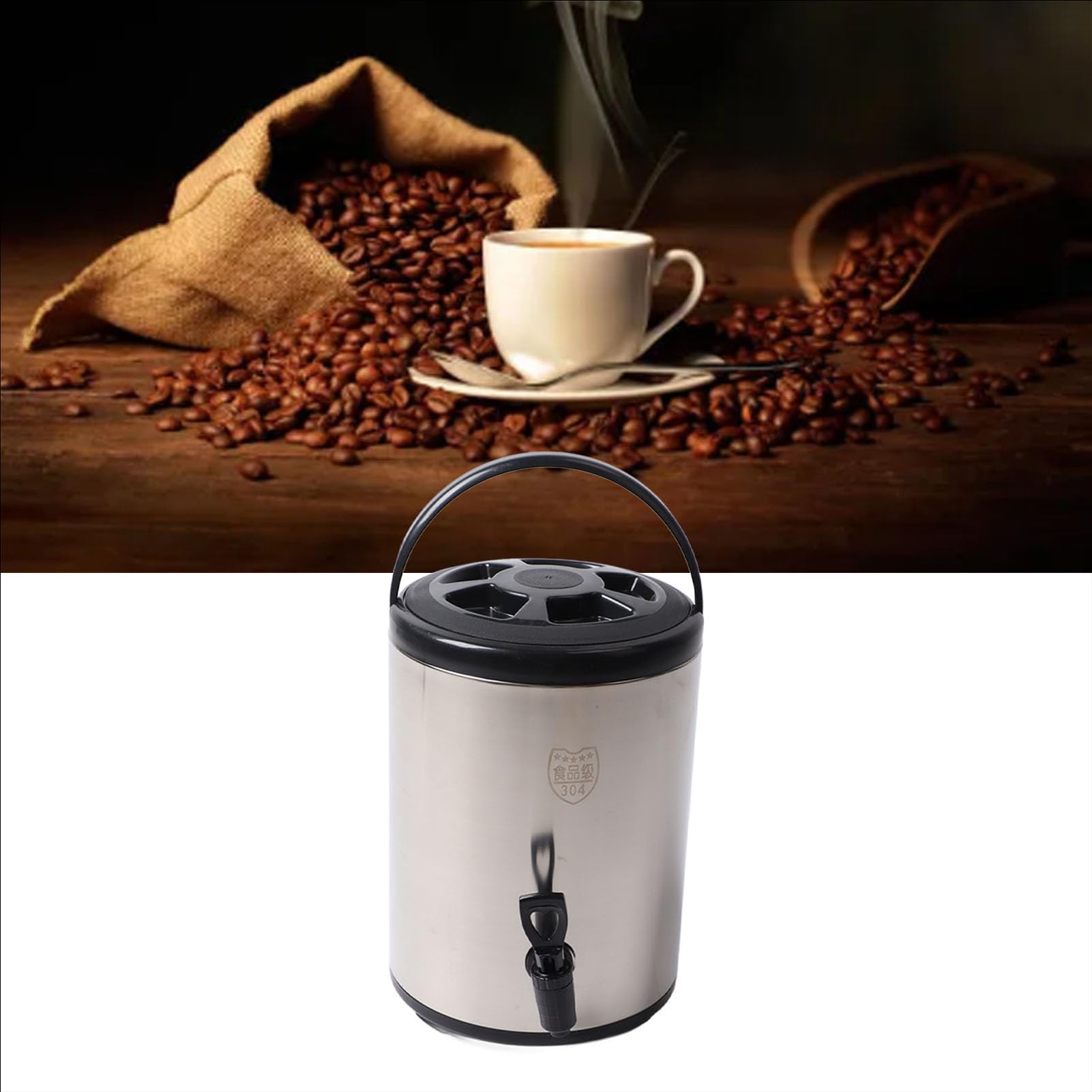 Dispensador de Bebidas con Aislamiento de Acero Inoxidable, hervidor de Agua Caliente, balde de té con Leche de Doble Capa, Tetera para café con Grifo para Bebidas frías y Calientes (12 l)
