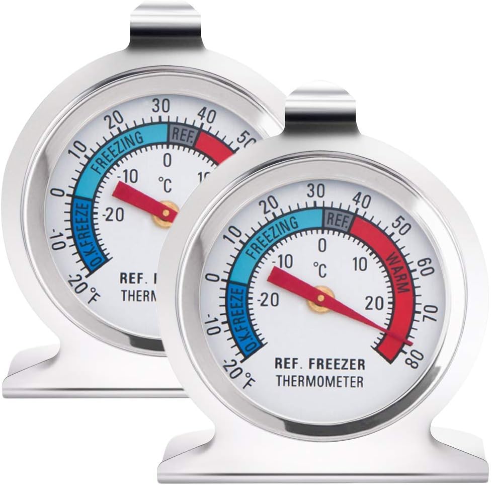WellBridal Refrigerator Thermometers Classic Series Large Dial Thermometer (2 Pack,Freezer/Refrigerator)