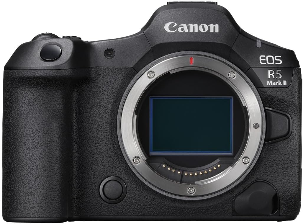 EOS R5 Mark II Full Frame Mirrorless Camera Body, 45 Megapixel CMOS Sensor, 8K Video Recording, High Resolution, Dual Card Slots, Wi-Fi, Bluetooth, Professional Photography & Videography, Black