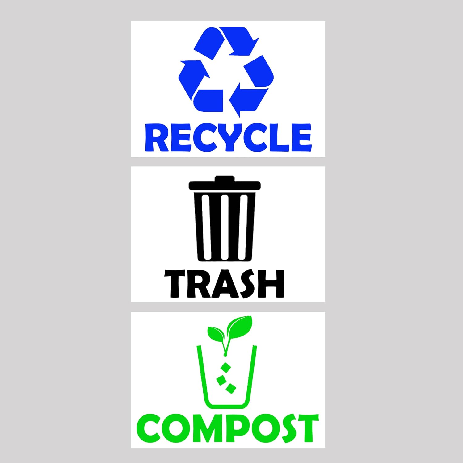 Trash Recycle Compost Stickers Set of 3 Recycle Sticker Vinyl Decal for Recycle Bin, Compost Bin, Trash Can Symbol to Organize Garbage containers Trash Can (Recycle&Trash&Compost White, 10x7inch)