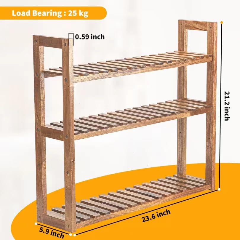Miniatura 2 de MEHL CLUB Estante de madera de 3 niveles, con capa ajustable, estantes multifuncionales para baño, sala de estar, cocina, tamaño 23.6 x 21.2 x 5.9