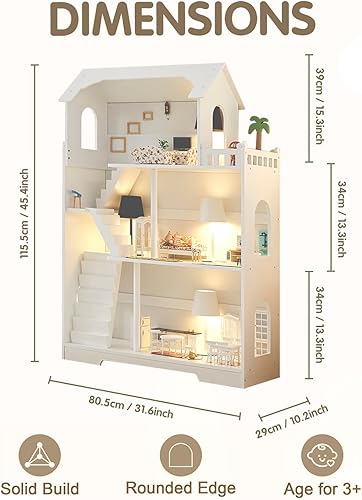 Miniatura 4 de Estantería de madera para casa de muñecas – Estantería de casa de muñecas para niños pequeños, estante de almacenamiento de juguetes para niños,