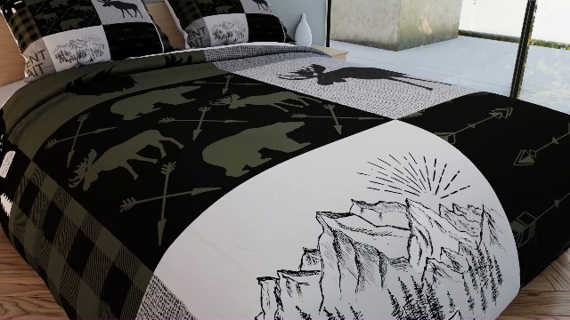 Moose Duvet Cover Set Queen - Rustic Hunting Animal Bedding, Farmhouse Wild Sketch Design, Includes 2 Pillowcases