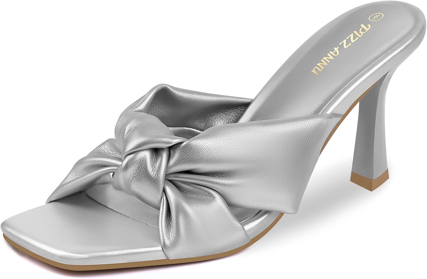 PIZZ ANNU Women's Ariana Knotted Heels Sandals Square Open Toe Heeled Sandal High Stiletto Mules Slip on Comfortable Cute Casual Dress Pumps Shoes