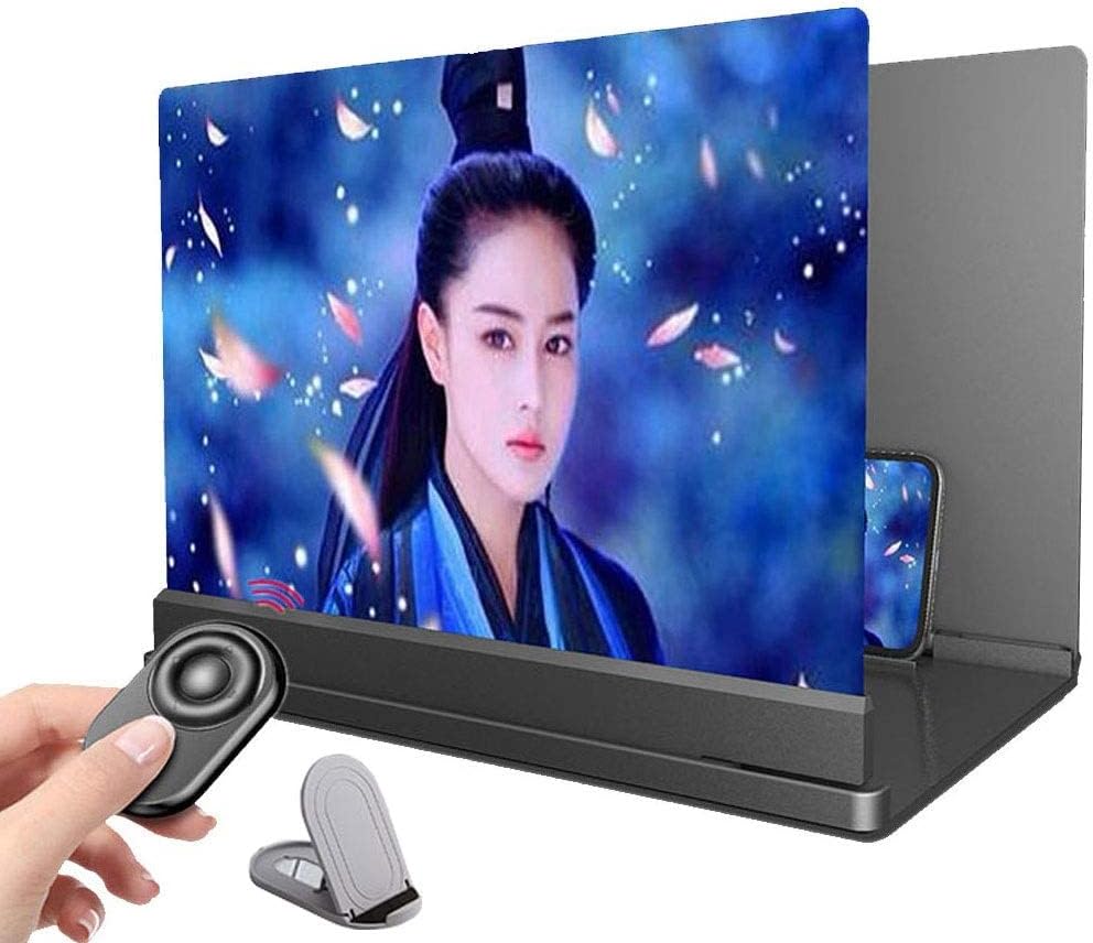 Smartphone Screen Magnifier for Cell Phone 12/20 Inch Amplifier Screen Expanders Magnifiers 3D HD Large Screen Blu-ray Projector Enlarger Universal Foldable Mobile Stands (White 20in) (Black 14in)