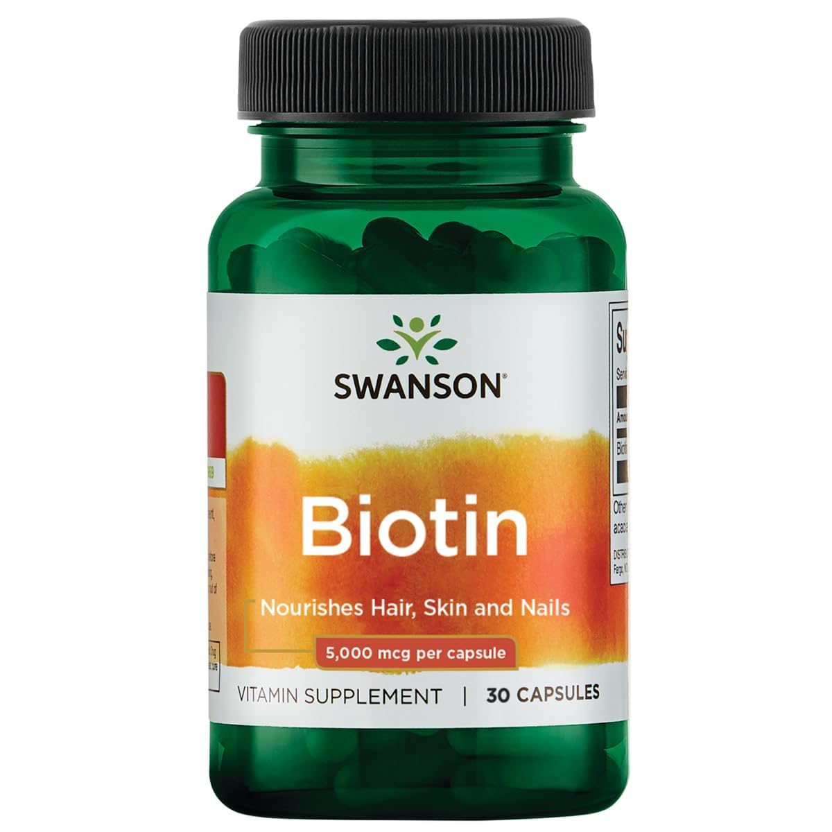 Swanson Biotin B7 Vitamin 5000 mcg, 30 Capsules 30 Count (Pack of 1)