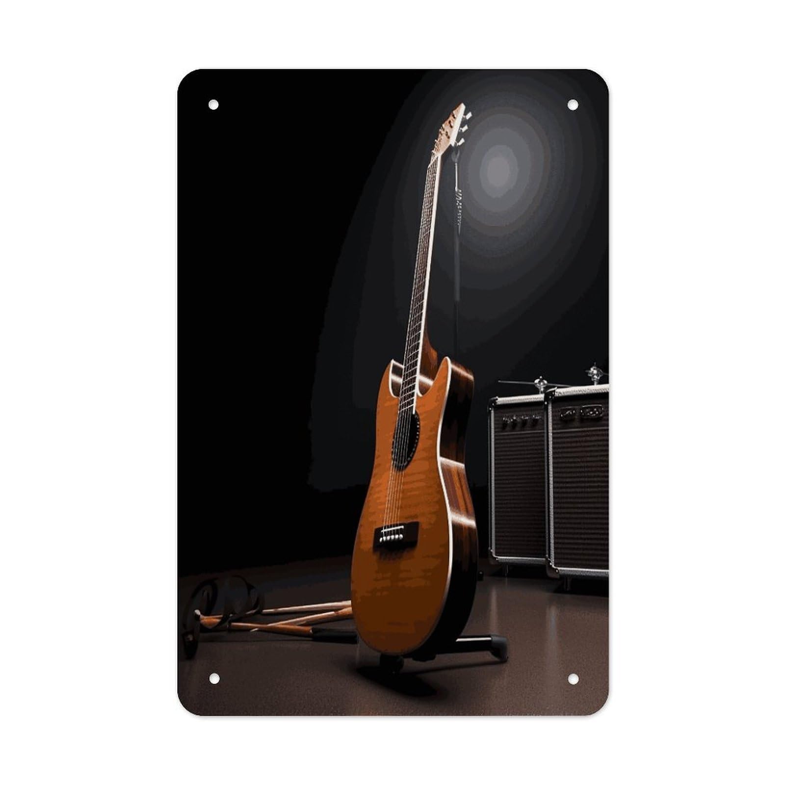 LDGSUPH Musical Instrument Guitar Wall Art Prints Folded Edge Iron Sheet Painting with Holes for Wall Prints Decorative Picture Metal Signboard Decor Painting for Outdoor Indoor Wall Decor