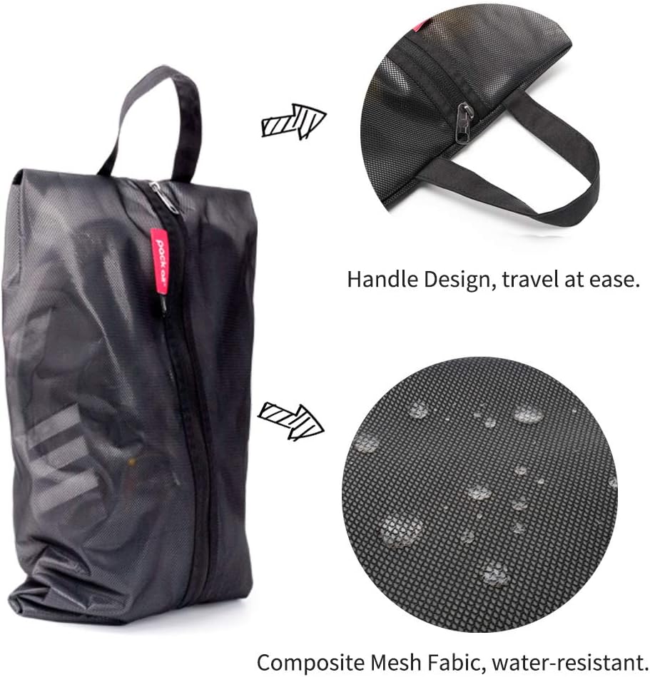 pack all Plus-Sized Shoe Bag for Travel, Water-Resistant Shoe Pouch for Gym, Odor-Resistant Soccer Cleats Bag for Sport (Black, 2-Pack) - Image 9