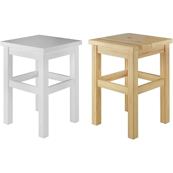 Erst-Holz Wooden Stool without Backrest in Natural or White Pine