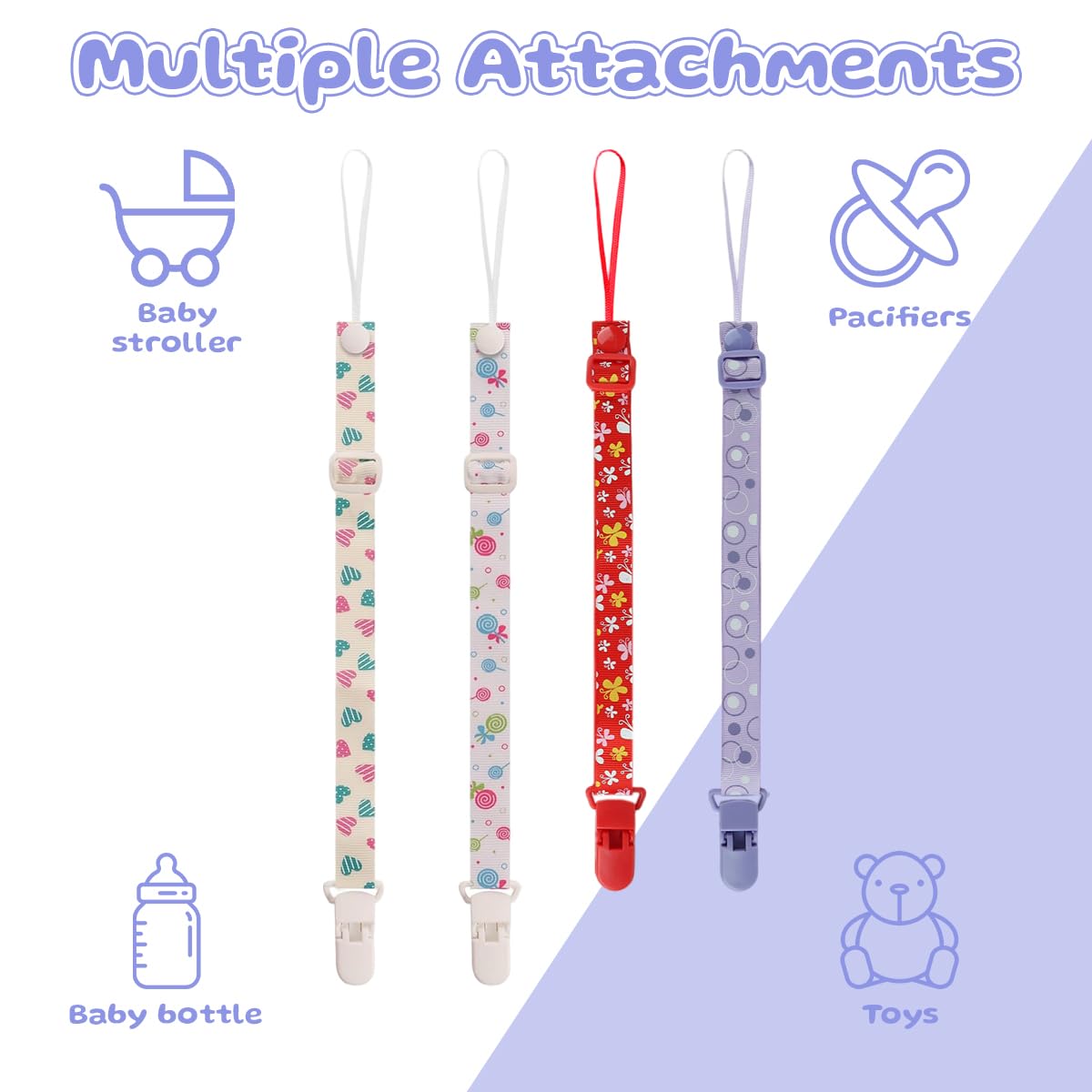SNOWIE SOFT 2 Pcs Silicone Pacifier Clip Chain Holder for Baby 2