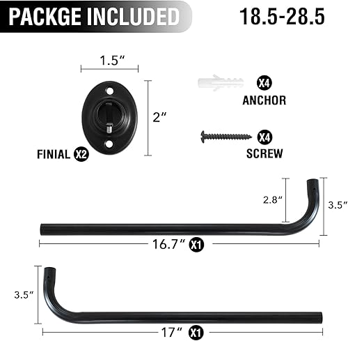 Miniatura 5 de H.VERSAILTEX Barra de cortina corta envolvente negra de 18.5 a 28.5 pulgadas, barras de cortina opacas ajustables de 34 pulgadas para ventanas,