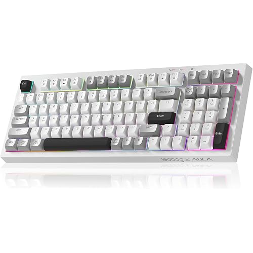 LEOBOG x Aula Wireless Keyboard,98 Keys Silent Computer Keyboards Creamy Color Membrane Keyboard with Number Pad RGB Backlit Rechargeable Quiet Gaming Keyboard for PC Mac Office - K99 Black&White&Grey