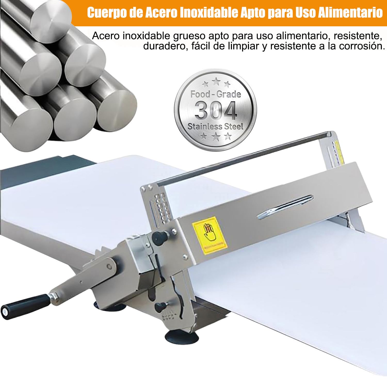 Laminadora de Masa para Hojaldre Manual Plegable | Sobadora de Masa Acero Inoxidable 304 Lavable con Agua | Dough Sheeter Compacta 3kg para Croissants, Pizza y Repostería Large
