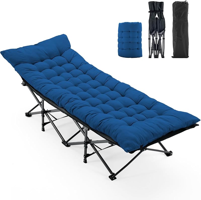 Camping Cot, Camping Bed, Sleeping Cot, Rollaway Bed | Portable Folding for Indoor Outdoor, 3.5 Inch Cushion, 440 LBS Sturdy Frame, Compact Carry Storage, Blue