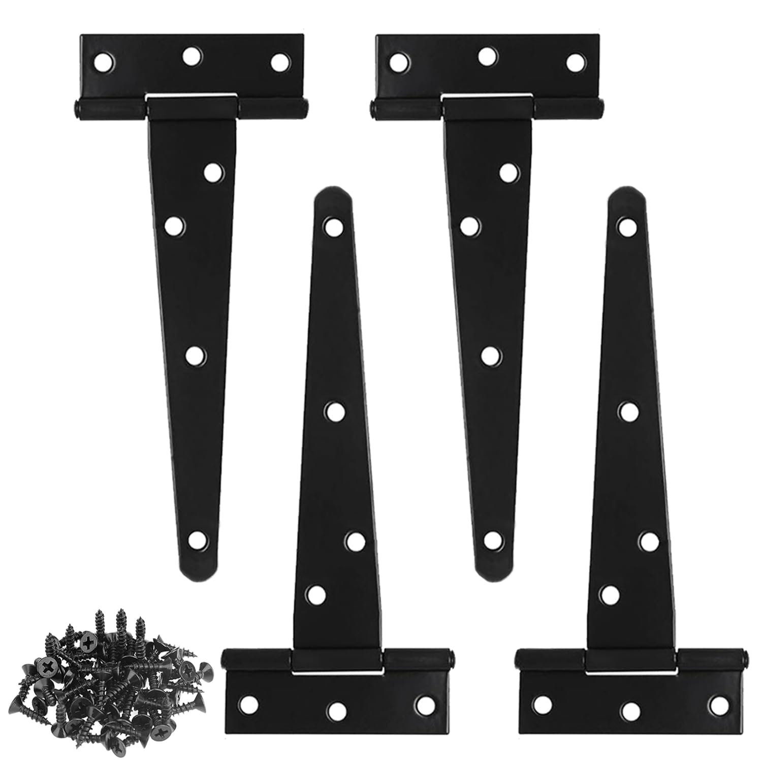 Wopanxye 4 Pack 8 inch (200 mm) Shed Door Tee Hinges, Black 7 Holes with Screws, 270 Open Angle, Outdoor Weatherproof Hinges, for Barn Door Shutters Windows Garage Doors