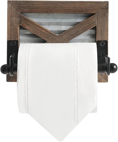 Miniatura 4 de Soporte de papel higiénico de granja con metal galvanizado y metal negro, soporte rústico de pared de madera marrón cálida para decoración de baño