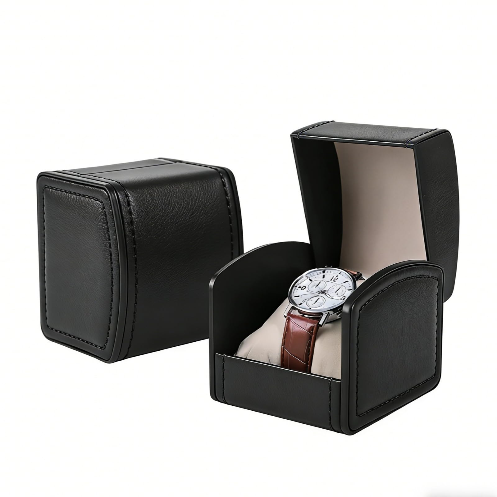 Organizador de Relojes Caja de Cuero PU para Viaje Estuche de Visualización Negro