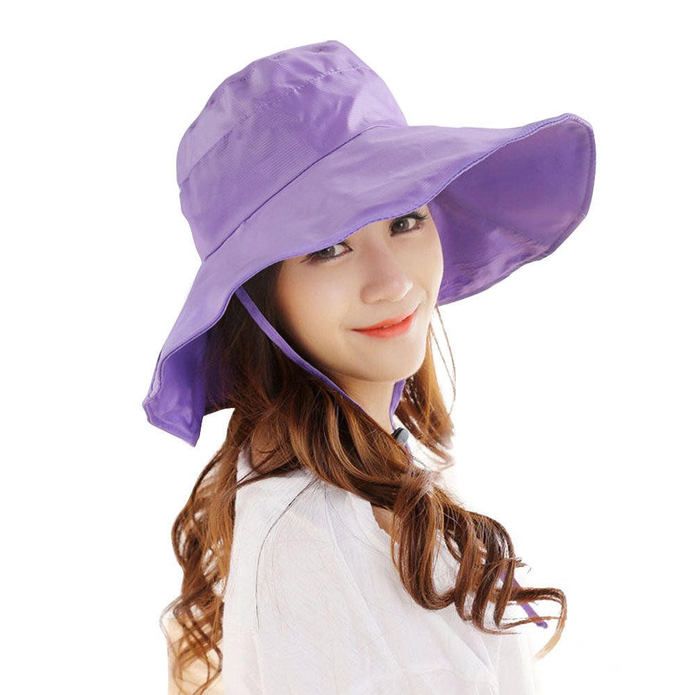 Outdoor UV Protection Rain Cap Waterproof Rain Hat Wide Brim Bucket Hat (Purple)