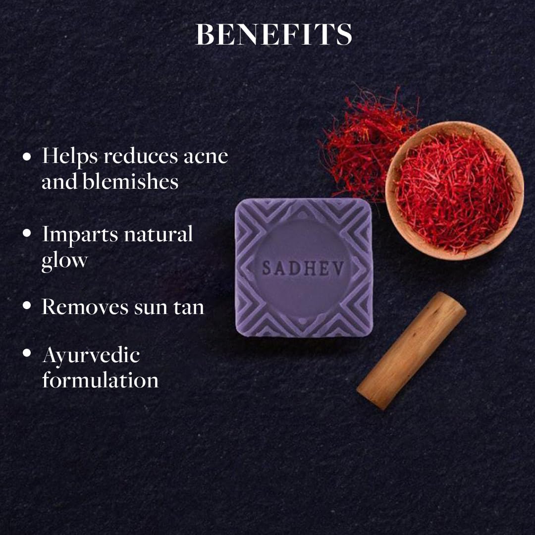 Sadhev Sandal & Saffron Ayurvedic Bathing Soap Bar For Depigmentation & Detanning, Paraben & Sulphate Free - 125g (Pack of 1) 3