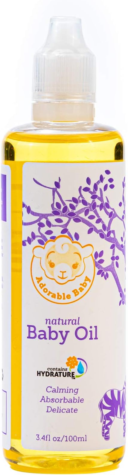 Adorable BabyNatural Baby Oil, EWG VERIFIED for Safety, Contains Hydrature for Added Moisturization, 3.4 oz.