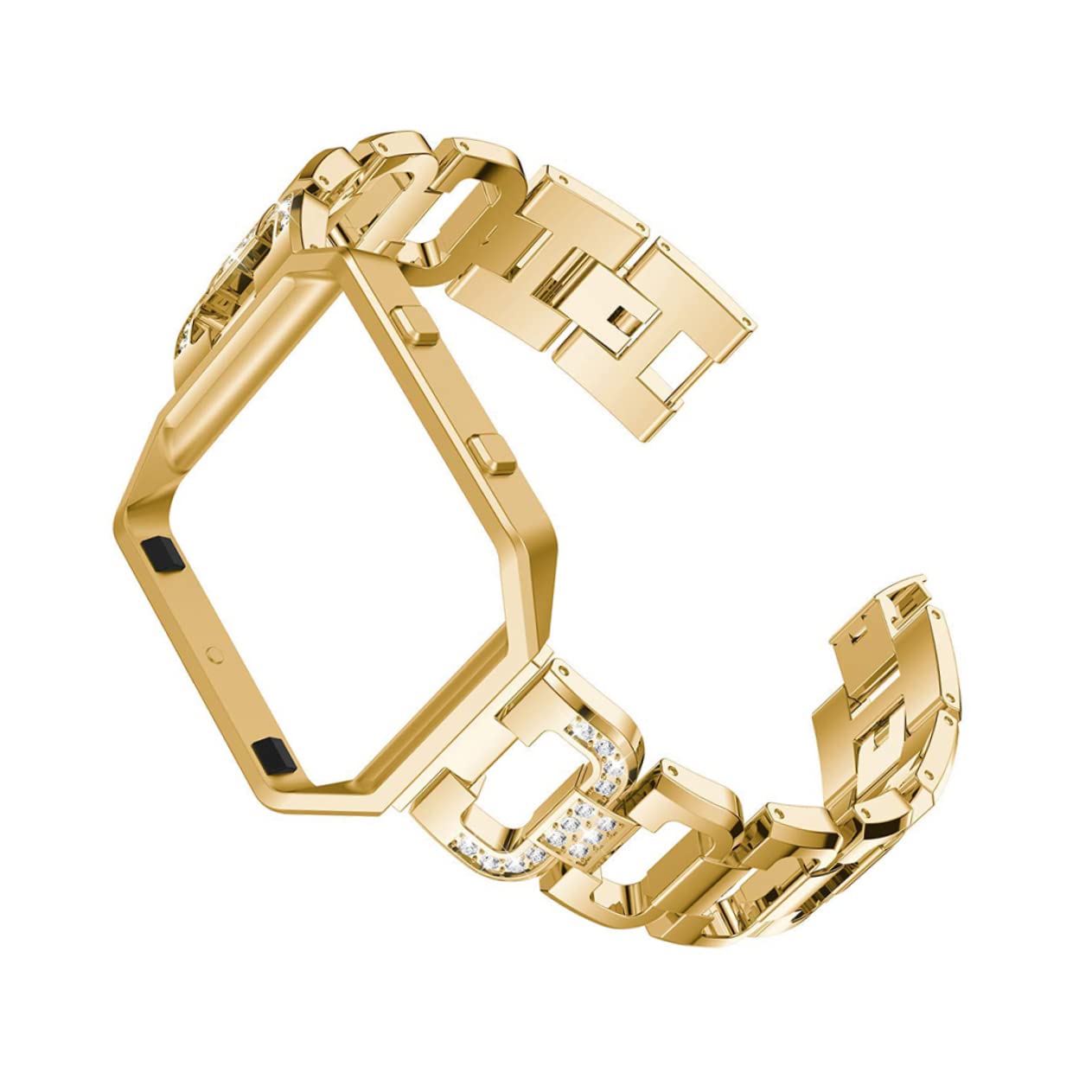 VILLCASE Correa Inoxidable para Rhinestones y Marco de Banda de Repuesto Elegante y Deportiva Compatible con Smartwatch Dorado