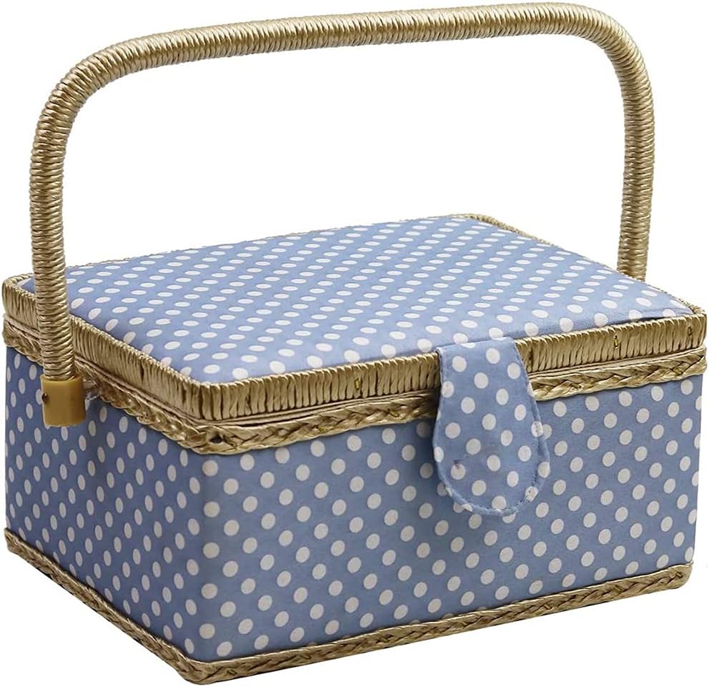 ANCLLO Sewing Supplies, Sewing Box Organizer Sewing Kit Storage for Home and Daily Use (Blue), 19.5 x 13 x 10 cm