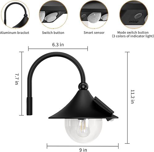 Miniatura 6 de Aqonsie Luces solares de granero para exteriores con 3 modos de iluminación y detección de movimiento, montaje en pared, rústico, vintage, luz solar