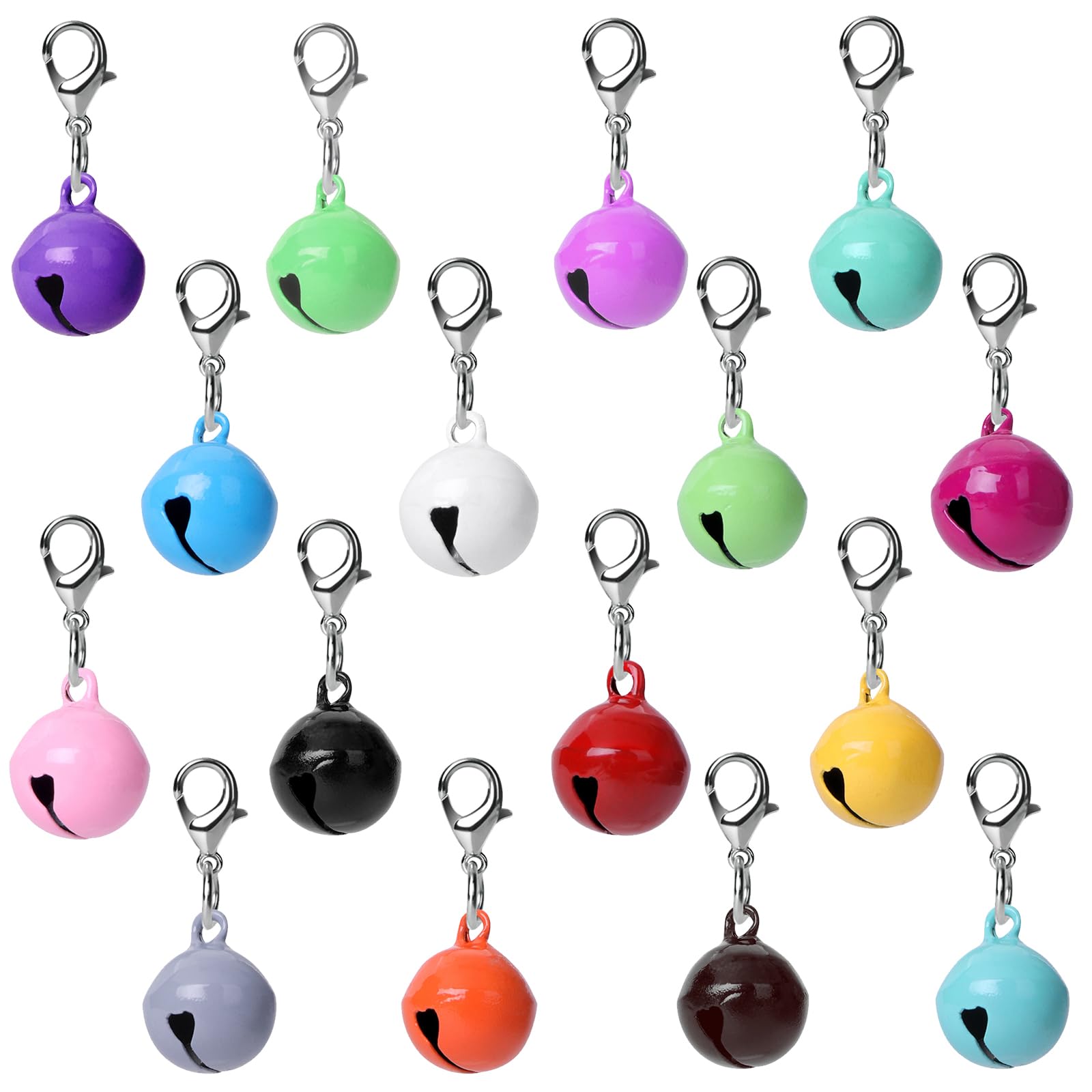 HJZHII 16Pcs Pet Bells for Dog Cat, Metal Jingle Bell Charm Bell Charms Bells Anti-Lost Training Pet Pendant Accessories with Stainless Steel Keychain for Pets