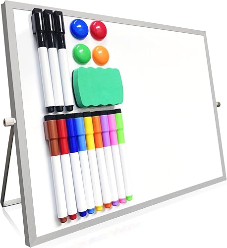 Miniatura 8 de Pizarra blanca de borrado en seco, pizarra blanca magnética grande de escritorio de 16 x 12 pulgadas con soporte, pizarra blanca portátil de doble