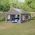 DetalleGo Carport, 13x20 ft Heavy Duty Carport Canopy with Removable Sidewalls and Doors, Portable Garage with Roll-up Ventilated Windows Storage Shelter for Car, Truck, SUV, Boat