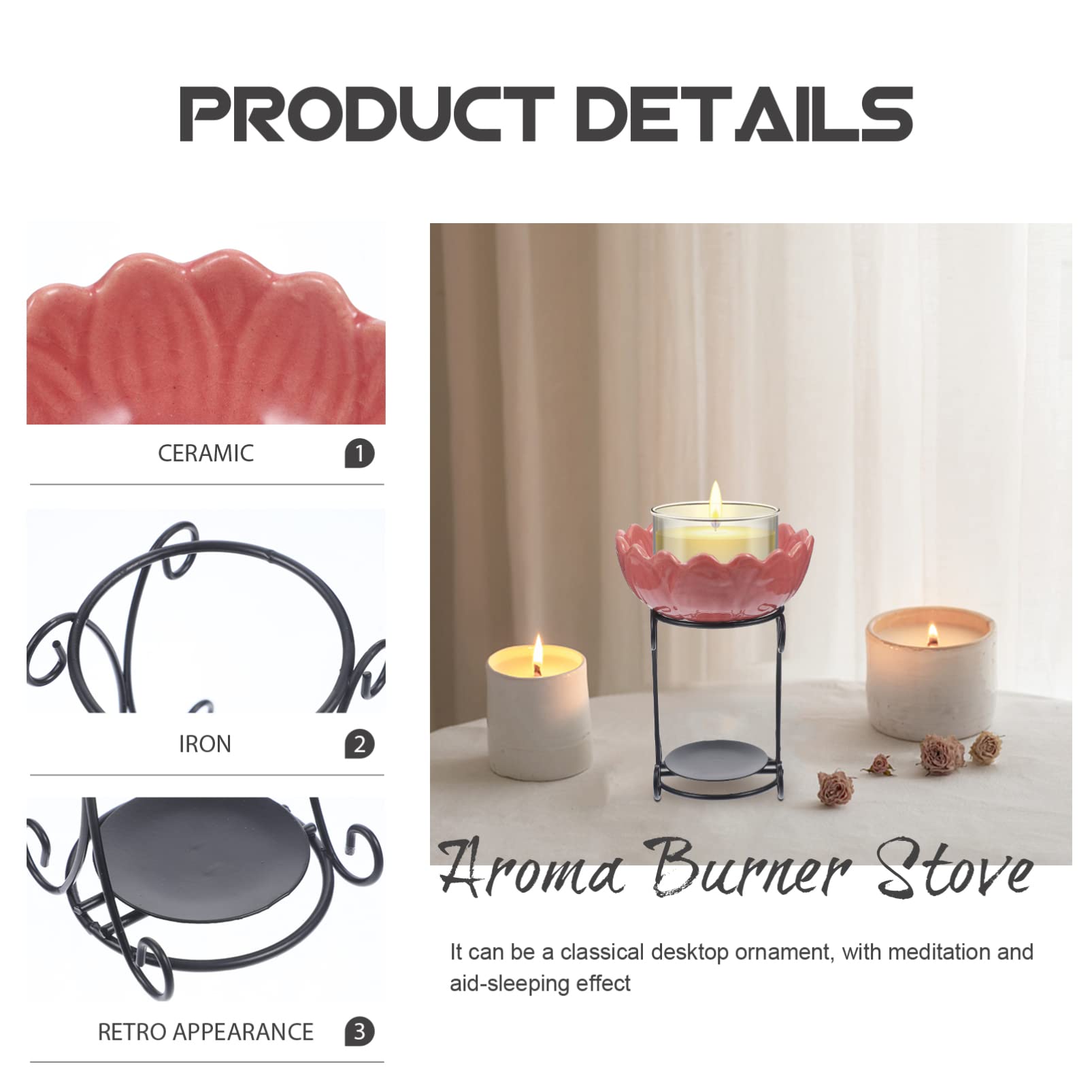 kominek aromaterapeutyczny, Kominek do olejków Lotus Podgrzewacz wosku Ceramiczny świecznik typu tealight zapachowy Delikatny podgrzewacz świec Dyfuzor(Roze)