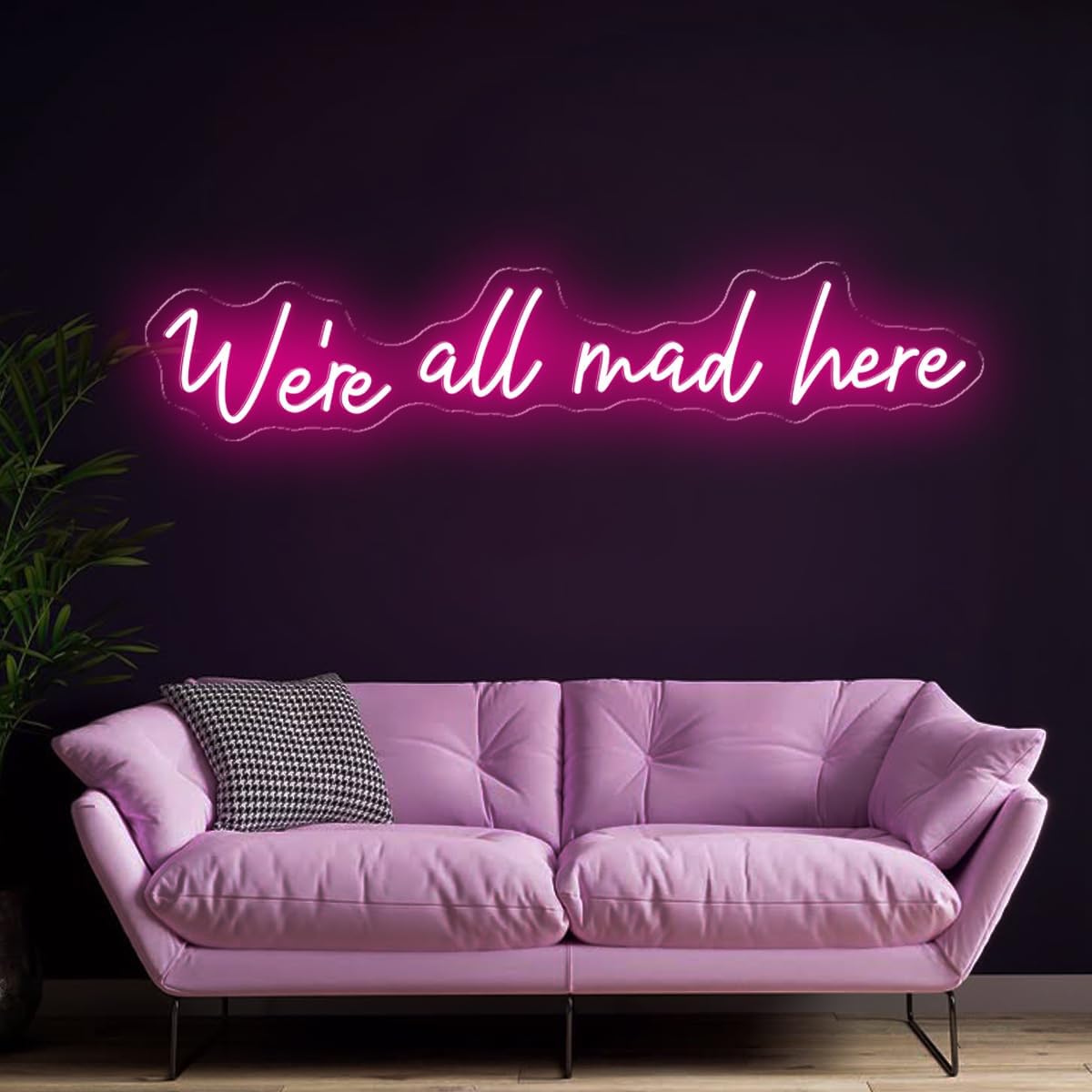 Large We're All Mad Here Neon Signs, Dimmble LED Neon Light Sign for Wall Decor, Beer Bar, Bedroom, Gamer Room Wall Art Decor, Graduation Birthday Party Gift, Custom Color＆Size