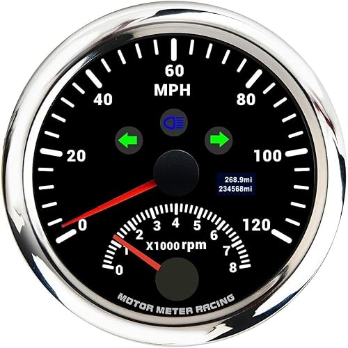 MOTOR METER RACING W PRO 3.346 in 3-38" GPS Velocímetro con tacómetro Digital Odómetro con señal de giro de luz alta y sensor GPS 120 MPH 8000 RPM