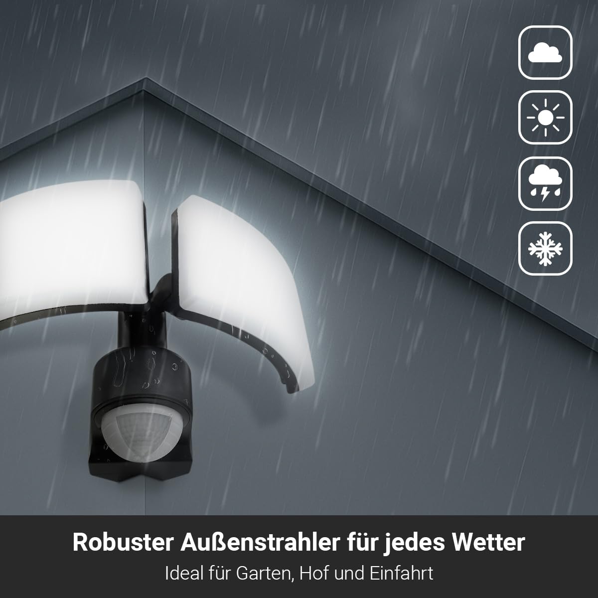 LongLife LED 2-fach LED Außenstrahler | 40 W | 4000 K Neutralweiß | Integrierter Bewegungsmelder | Anthrazit | IP65 | Energieeffizient | Langlebig & Robust