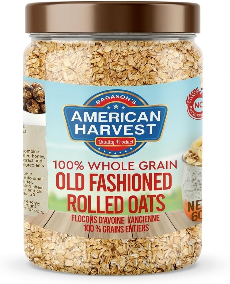 Rolled Oats 600g Jar | Old Fashioned Whole Grain Oats | Gluten Free | High Fiber | Ideal for Breakfast, Smoothies & Granola